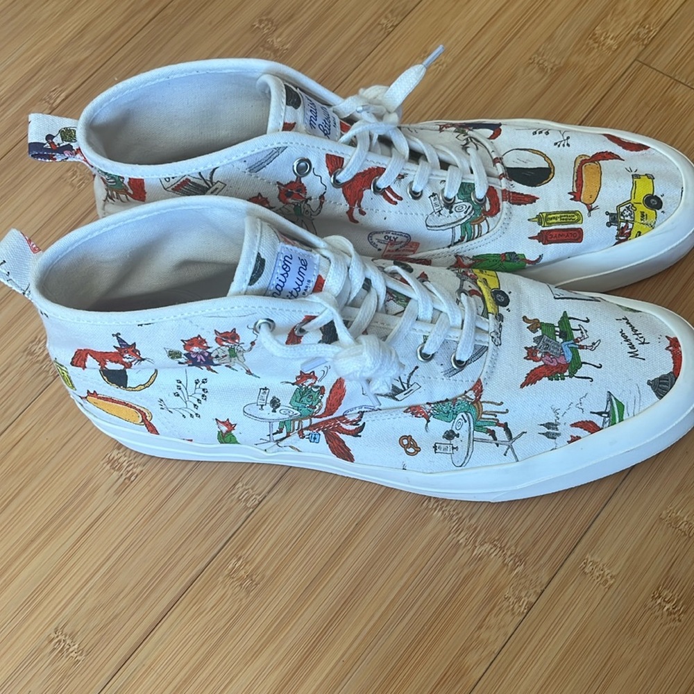 Maison Kitsune Canvas Fox Print High Top Sneaker Shoes Men’s size 12.5 M